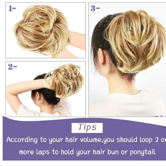 NWT 4 Messy Bun Synthetic Hair Pieces Scrunchies Blonde Ombre Short - Picture 2 of 10